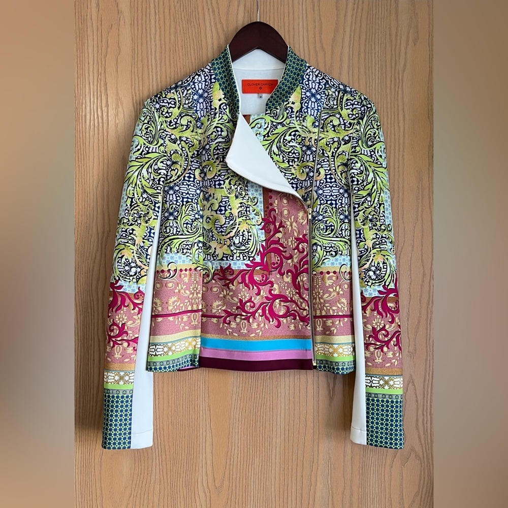 Clover Canyon | Women’s SZ M | Multi-Color Printed Stretch Bomber Jacket EUC